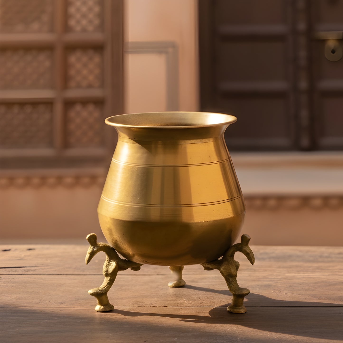 CP/001 - Set of 3 - Rare Vintage Unique Shape Pure Brass Lota 2 pc & 1 Parath on Peacock Legs | KITCHENWARE | UTENSILS | HOME APPLIANCES