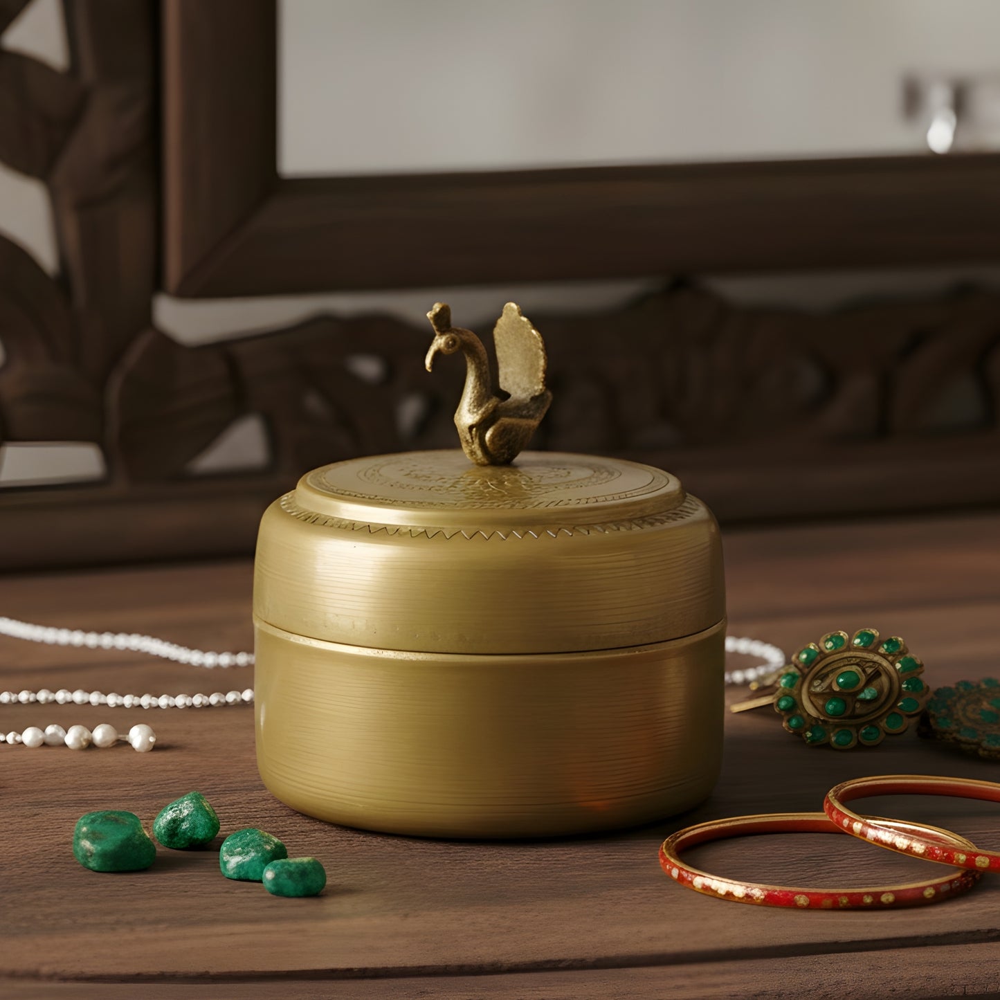 RA/031 | 100% Pure Brass Vintage Style Beautifully Engraved Matt Look Trinket Box with Bird on top