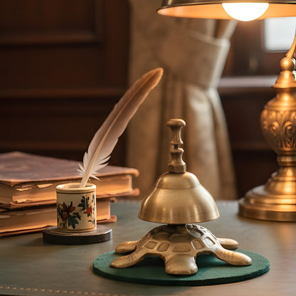 RA/025-1 | Vintage Pure Brass Table Bell – Beautifully Engraved / Plain / Tortoise Shape