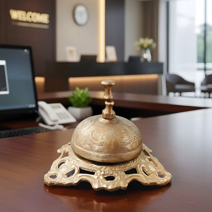 RA/025-1 | Vintage Pure Brass Table Bell – Beautifully Engraved / Plain / Tortoise Shape