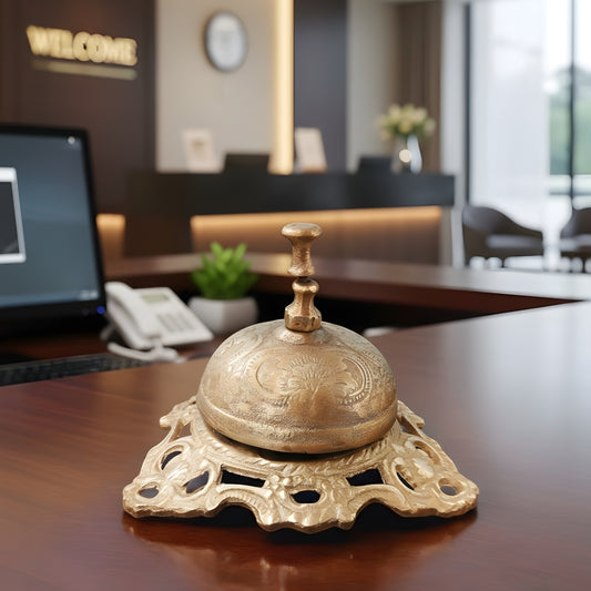 OT/11 - Vintage Pure Brass Very Beautifully Engraved Table Bell | KITCHENWARE | UTENSILS | HOME APPLIANCES