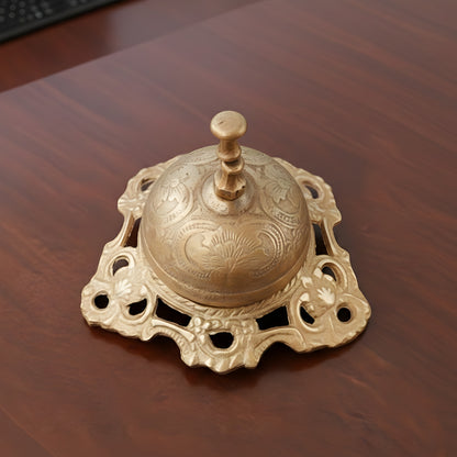 RA/025-1 | Vintage Pure Brass Table Bell – Beautifully Engraved / Plain / Tortoise Shape