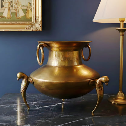 RA/022 | Vintage Rare Pure Brass Very Beautiful Shape Water Pot on Parrot Legs with Handles