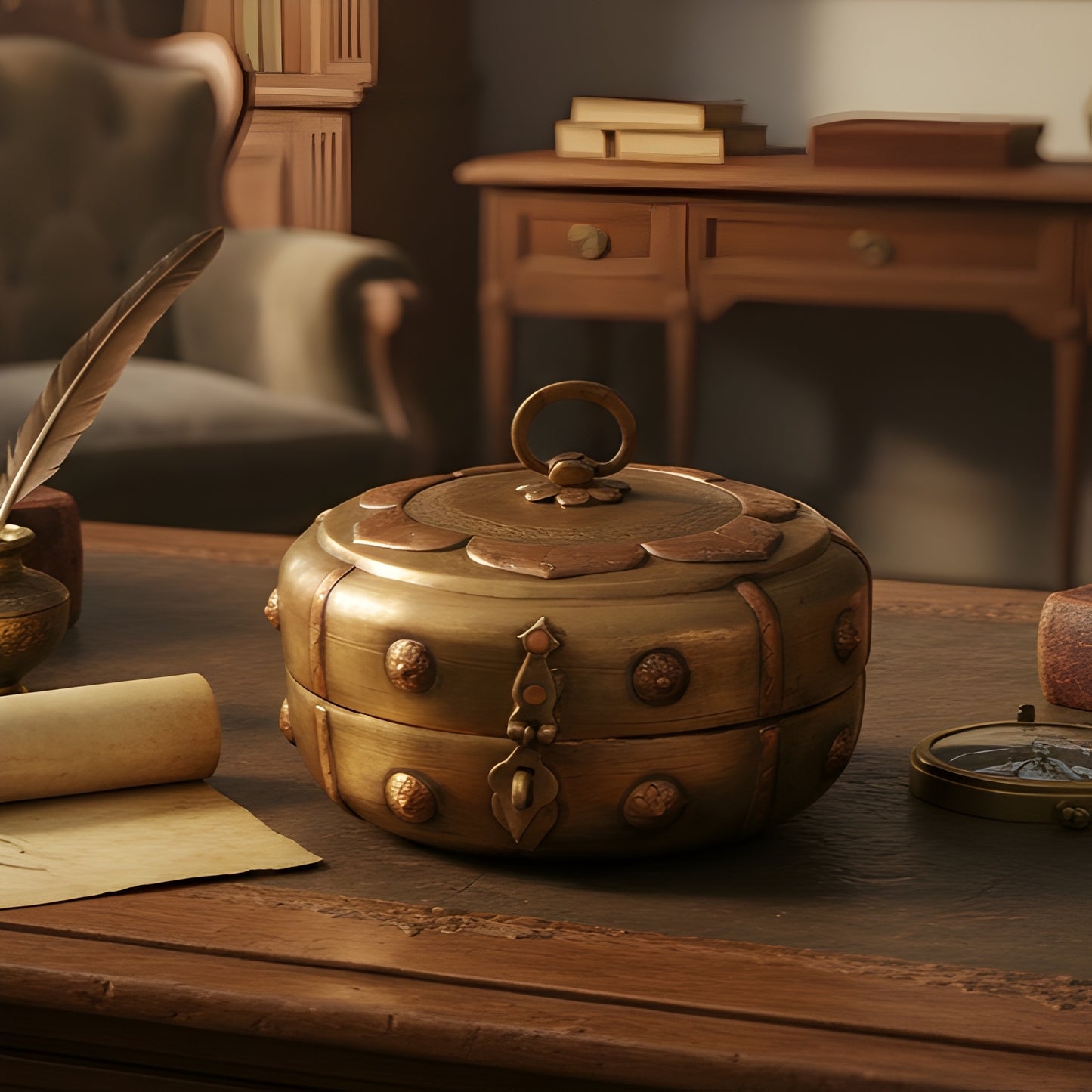 PM/05 - Very Rare Beautifully Engraved Pure Brass Roti Dabba | Chapati Box | Multipurpose Box With Lock System | KITCHENWARE | UTENSILS | HOME APPLIANCES