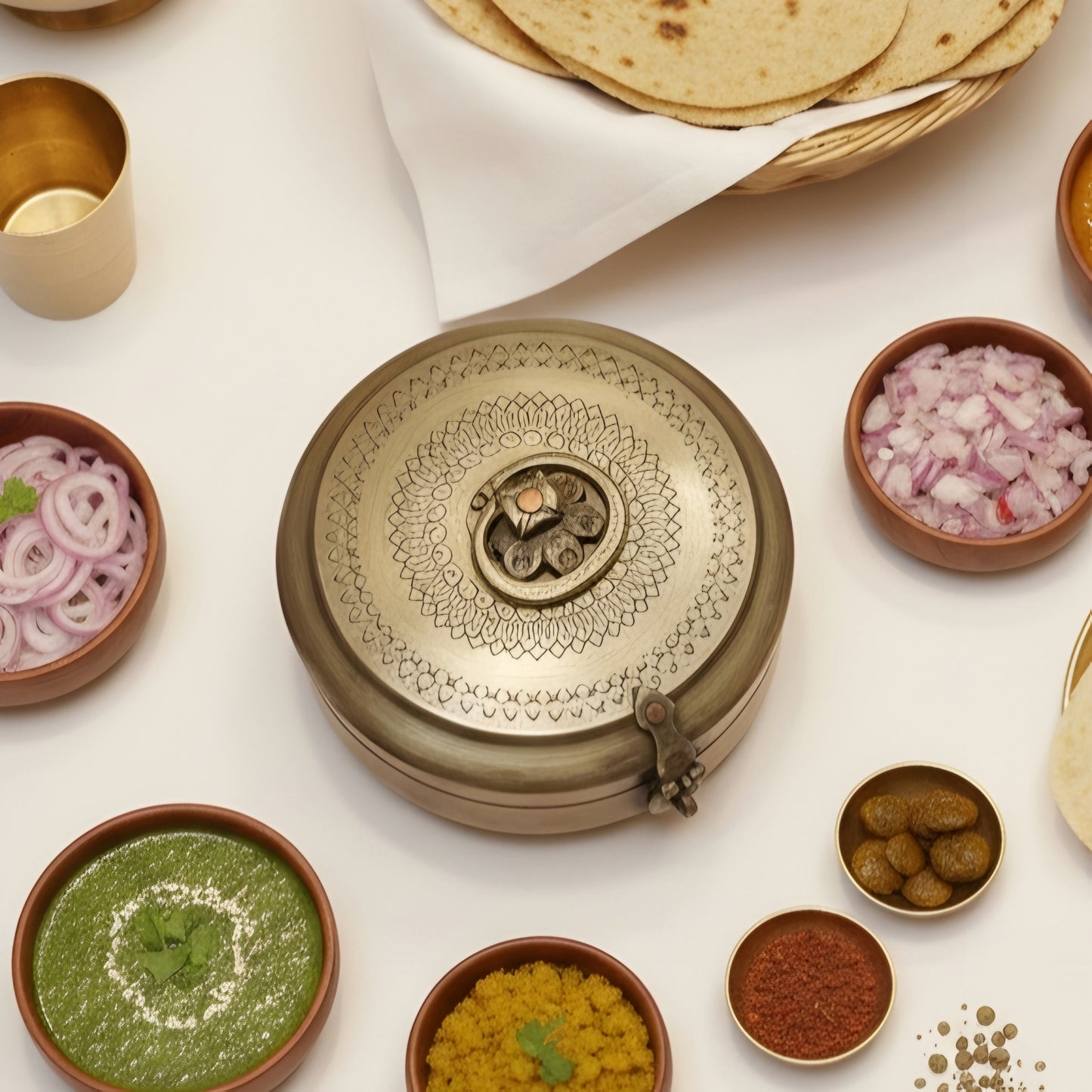 RSB/19 - Vintage Rare Very Beautifully Engraved Pure Brass Roti Dabba | Chapati Box | KITCHENWARE | UTENSILS | HOME APPLIANCES