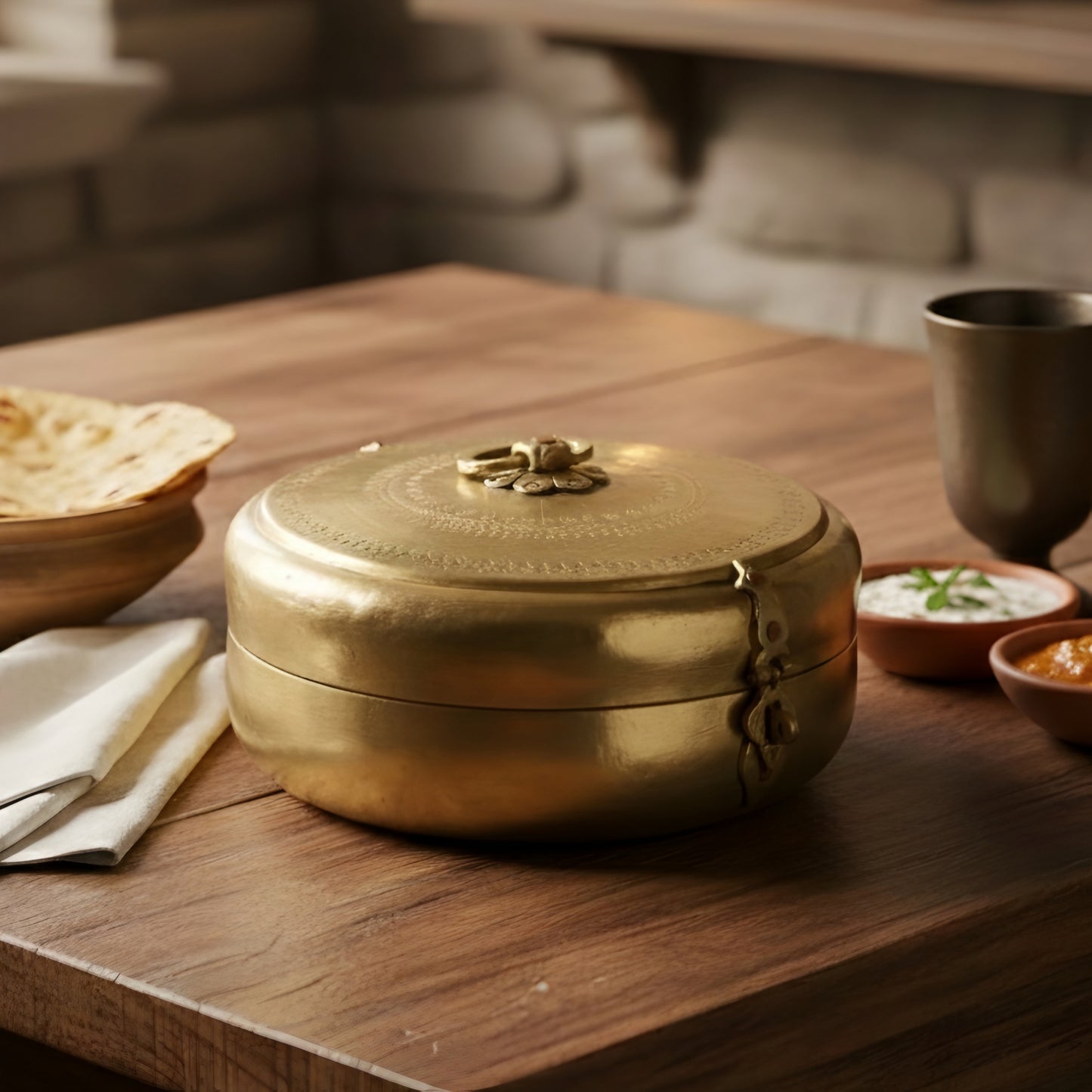 RSB/19 - Vintage Rare Very Beautifully Engraved Pure Brass Roti Dabba | Chapati Box | KITCHENWARE | UTENSILS | HOME APPLIANCES