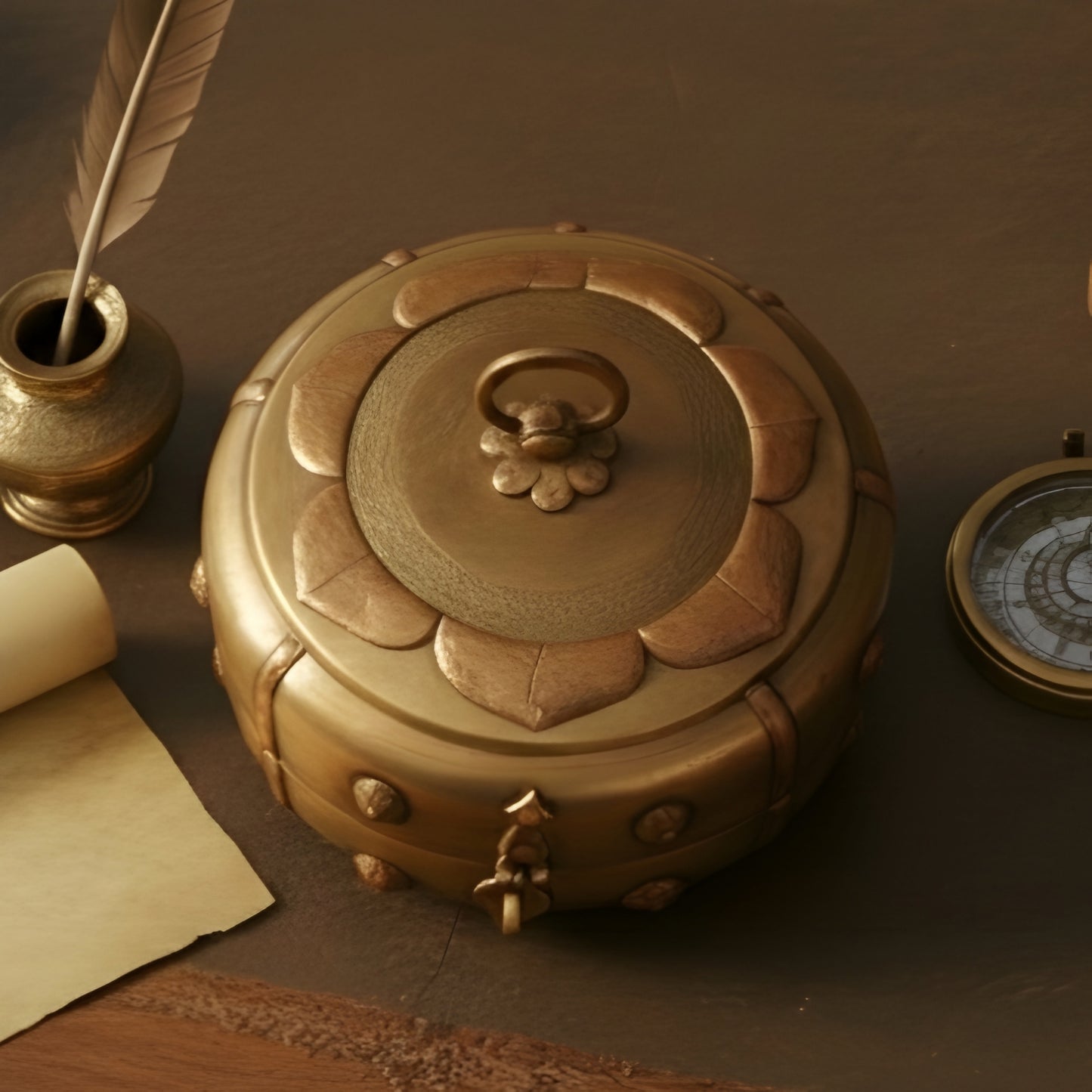 PM/05 - Very Rare Beautifully Engraved Pure Brass Roti Dabba | Chapati Box | Multipurpose Box With Lock System | KITCHENWARE | UTENSILS | HOME APPLIANCES