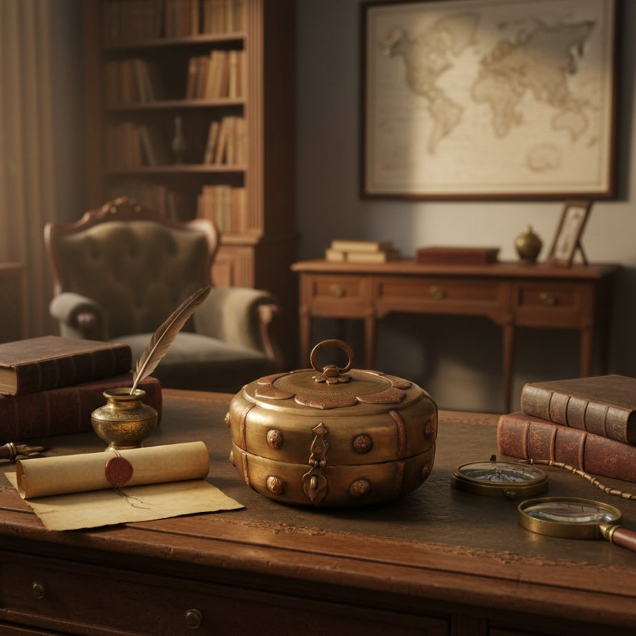 PM/05 - Very Rare Beautifully Engraved Pure Brass Roti Dabba | Chapati Box | Multipurpose Box With Lock System | KITCHENWARE | UTENSILS | HOME APPLIANCES