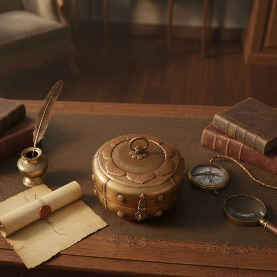 PM/05 - Very Rare Beautifully Engraved Pure Brass Roti Dabba | Chapati Box | Multipurpose Box With Lock System | KITCHENWARE | UTENSILS | HOME APPLIANCES