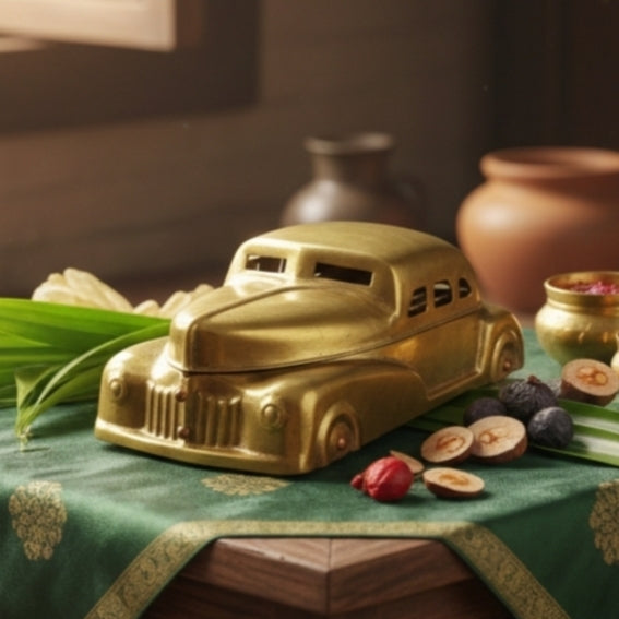 PM/02 - Vintage Very Rare Exquisite Car Shaped Brass Paan Daan / Betel Nut Box - Full Set | KITCHENWARE | UTENSILS | HOME APPLIANCES