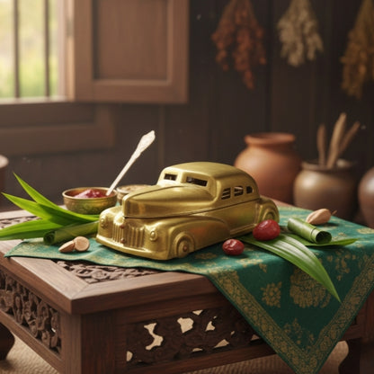 RA/047A | PD007 Vintage Very Rare Exquisite Car Shaped Brass Paan Daan / Betel Nut Box - Full Set
