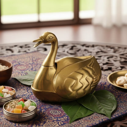 BN/04 - Vintage Very Rare Exquisite Duck Shaped Brass Paan Daan / Betel Nut Box - Full Set | KITCHENWARE | UTENSILS | HOME APPLIANCES