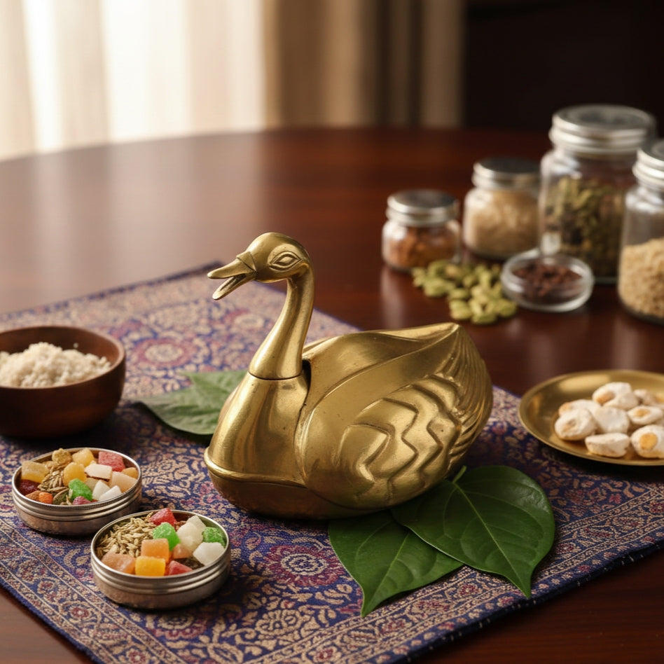 BN/04A - Vintage Very Rare Exquisite Duck Shaped Brass Paan Daan / Betel Nut Box - Full Set | KITCHENWARE | UTENSILS | HOME APPLIANCES