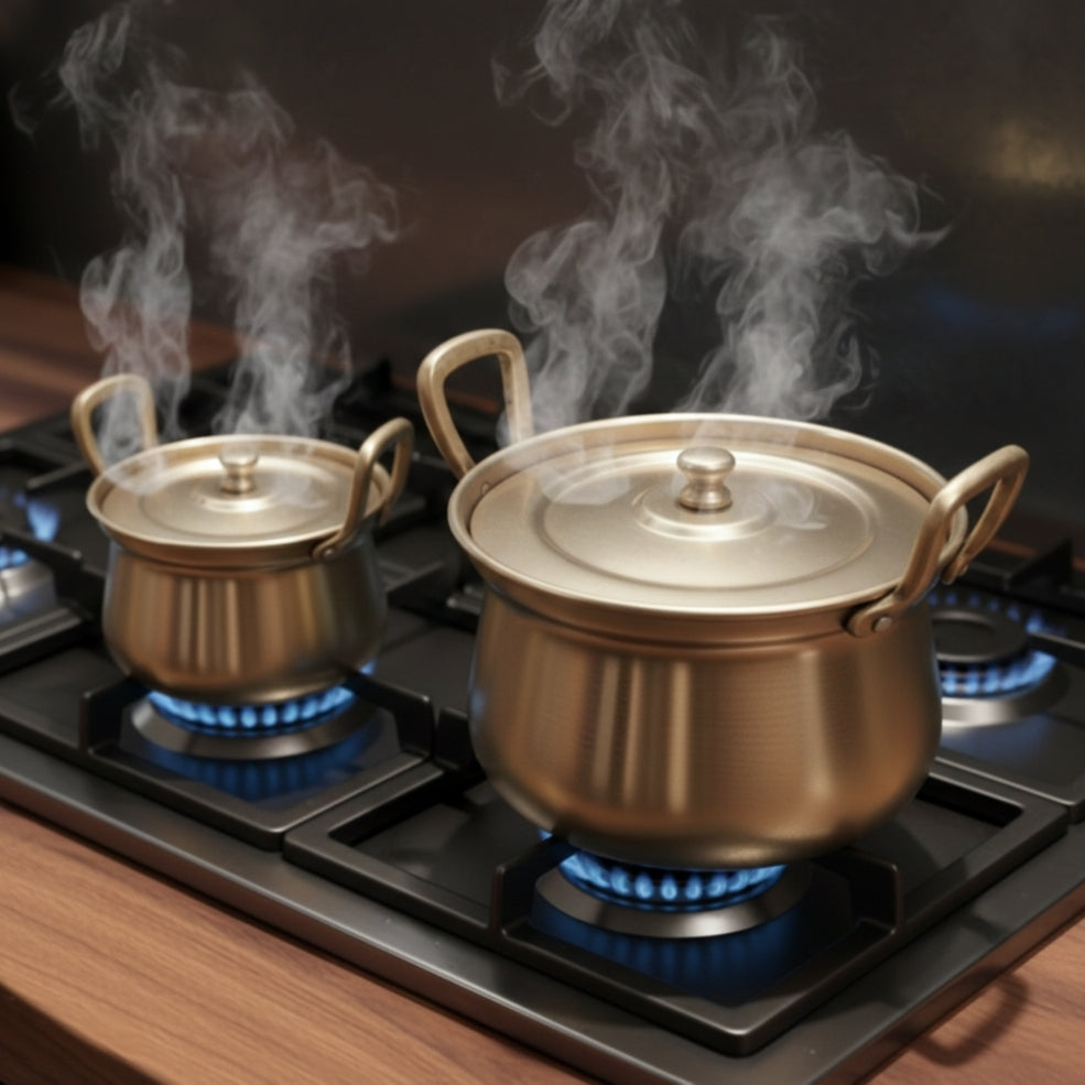 CU/10 - Set Of 2 - 100% Pure Brass Very Rare Cooking Vessel with ( Kalai )-Tin Coating Inside Tradionally Known As "Shakuntala" | KITCHENWARE | UTENSILS | HOME APPLIANCES