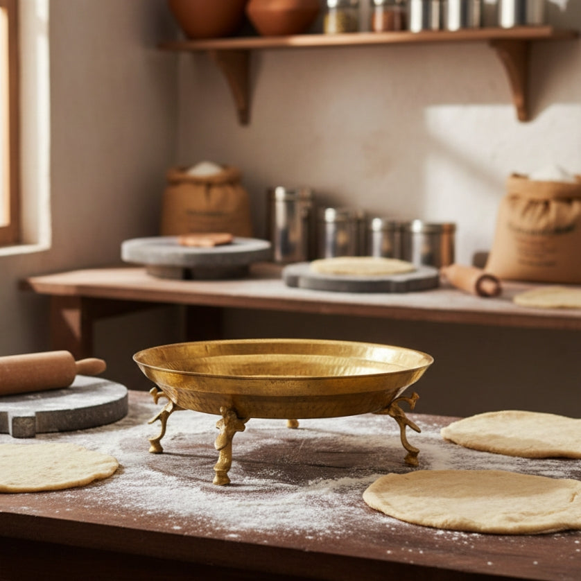 PPL/01 - Original Vintage Pure Brass Parath On Peacock Legs For Dough | KITCHENWARE | UTENSILS | HOME APPLIANCES