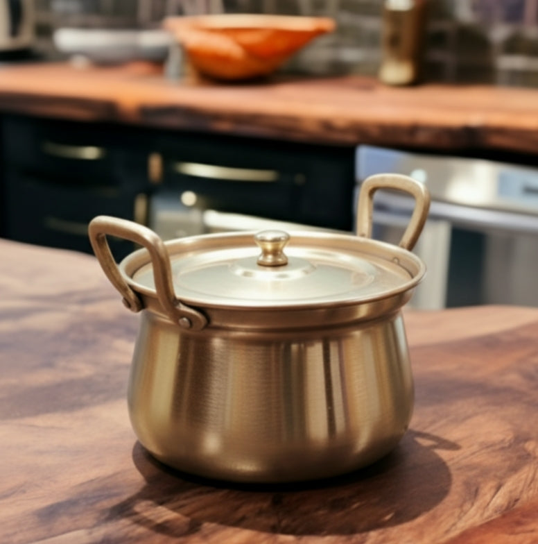 BRAND NEW: NW/015 - 100% Pure Brass Very Rare Cooking Vessel with ( Kalai )-Tin Coating Inside Tradionally Known As "Shakuntala" | KITCHENWARE | UTENSILS | HOME APPLIANCES