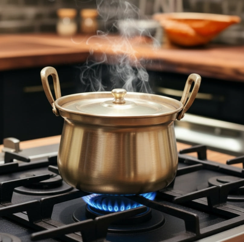 CU/04 - 100% Pure Brass Very Rare Cooking Vessel with ( Kalai )-Tin Coating Inside Tradionally Known As "Shakuntala" | KITCHENWARE | UTENSILS | HOME APPLIANCES