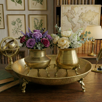 CP/001 - Set of 3 - Rare Vintage Unique Shape Pure Brass Lota 2 pc & 1 Parath on Peacock Legs | KITCHENWARE | UTENSILS | HOME APPLIANCES