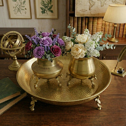 CP/001 - Set of 3 - Rare Vintage Unique Shape Pure Brass Lota 2 pc & 1 Parath on Peacock Legs | KITCHENWARE | UTENSILS | HOME APPLIANCES