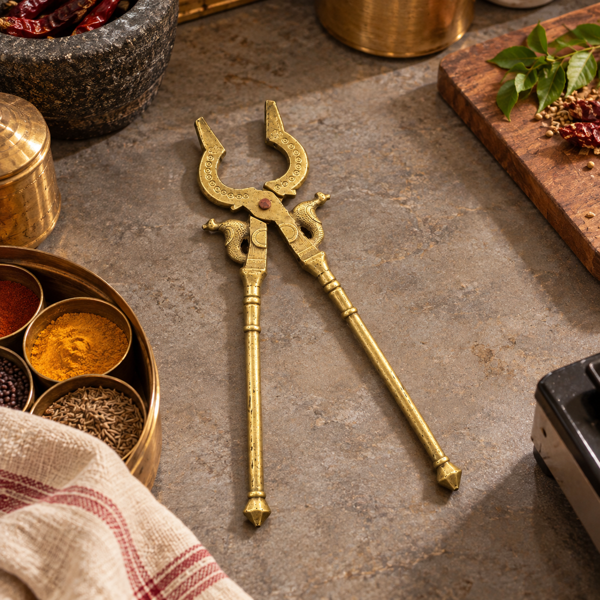 Antique Brass Ornate Tongs - Merchant Antiques