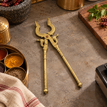 Antique Brass Ornate Tongs - Merchant Antiques