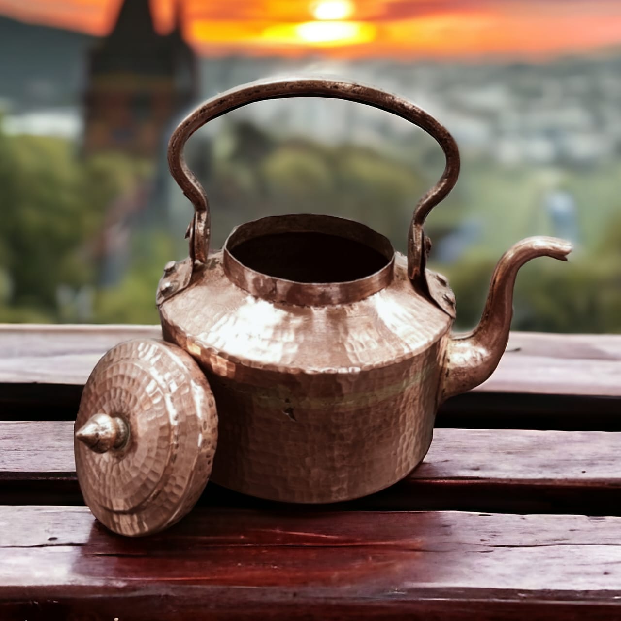 ORIGINAL ANTIQUE: AT/029 - Vintage Solid Hammered Copper Tea Kettle | KITCHENWARE | UTENSILS | HOME APPLIANCES