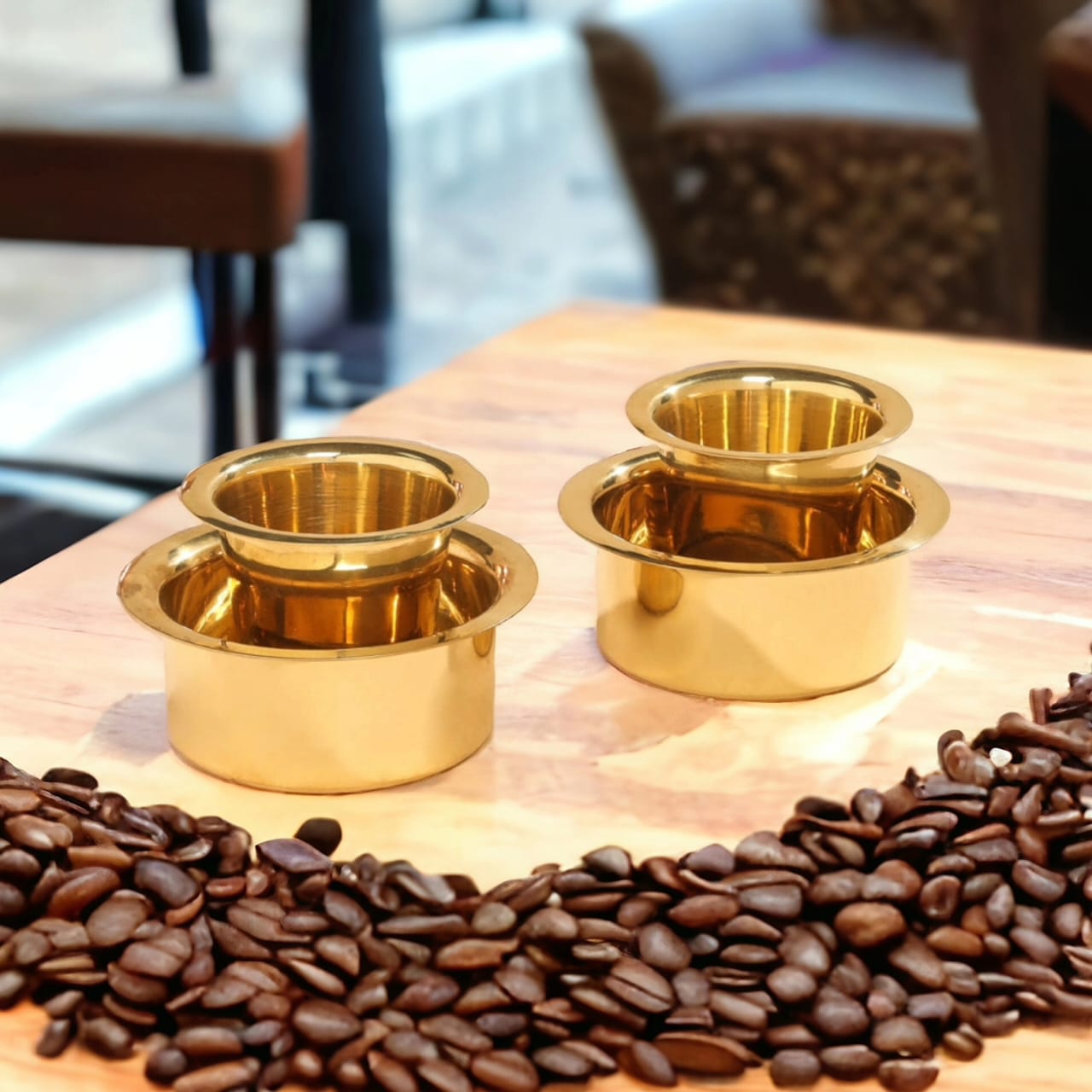 BRAND NEW: NW/076 - Set Of 2  Pure Brass Coffee/Tea Dabara Set - Kumbakonam Traditional Special | KITCHENWARE | UTENSILS | HOME APPLIANCES