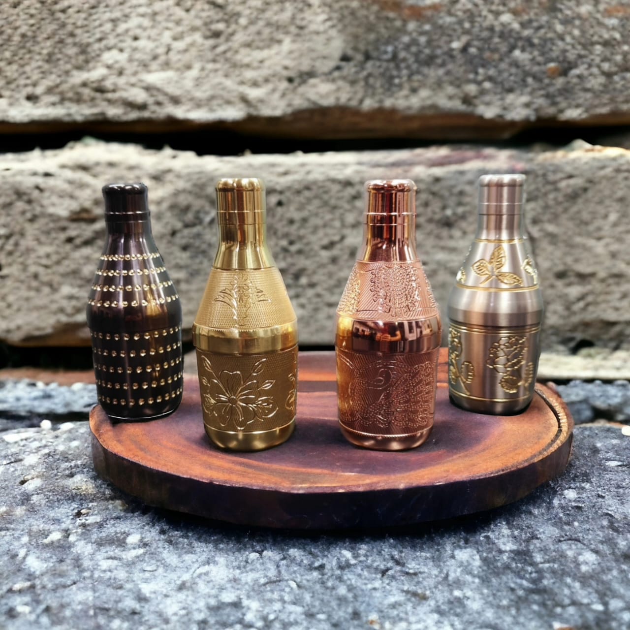 BRAND NEW: NW/024 - Set Of 4 Brass Very Beautiful Engraved Mukhwas Bottles | KITCHENWARE | UTENSILS | HOME APPLIANCES
