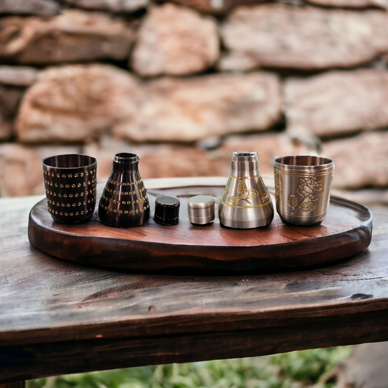 BRAND NEW: NW/024 - Set Of 4 Brass Very Beautiful Engraved Mukhwas Bottles | KITCHENWARE | UTENSILS | HOME APPLIANCES