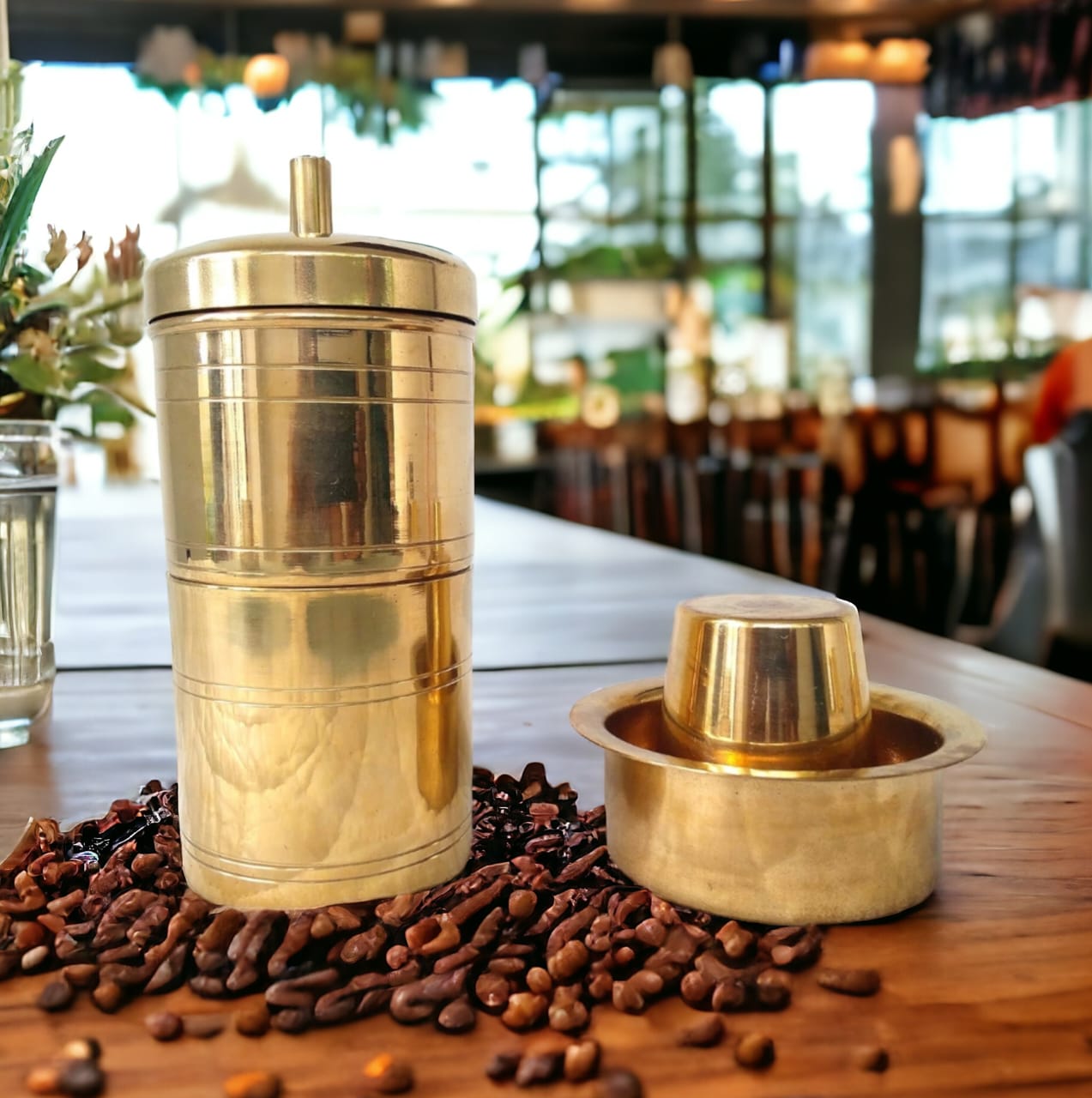BRAND NEW: NW/063 - Pure Brass Coffee Filter + 1 Dabara Set - Kumbakonam Traditional Special | KITCHENWARE | UTENSILS | HOME APPLIANCES