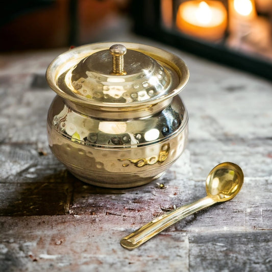 BRAND NEW: NW/085 - Pure Brass Ghee Pot with A Lid and Spoon | KITCHENWARE | UTENSILS | HOME APPLIANCES
