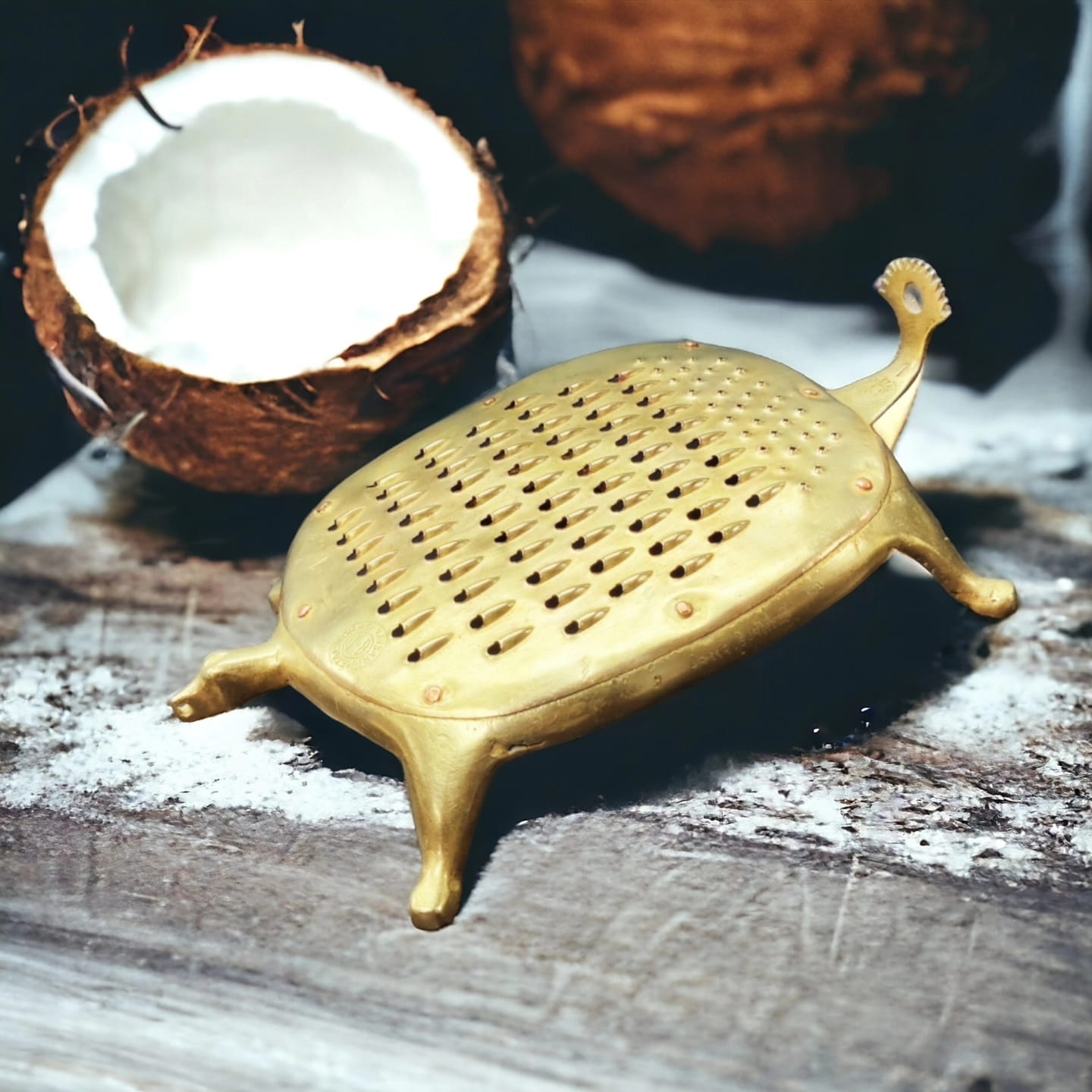 ORIGINAL ANTIQUE: AT/041 - Vintage Brass Tortoise Shaped Grater With Coconut Scraper | KITCHENWARE | UTENSILS | HOME APPLIANCES
