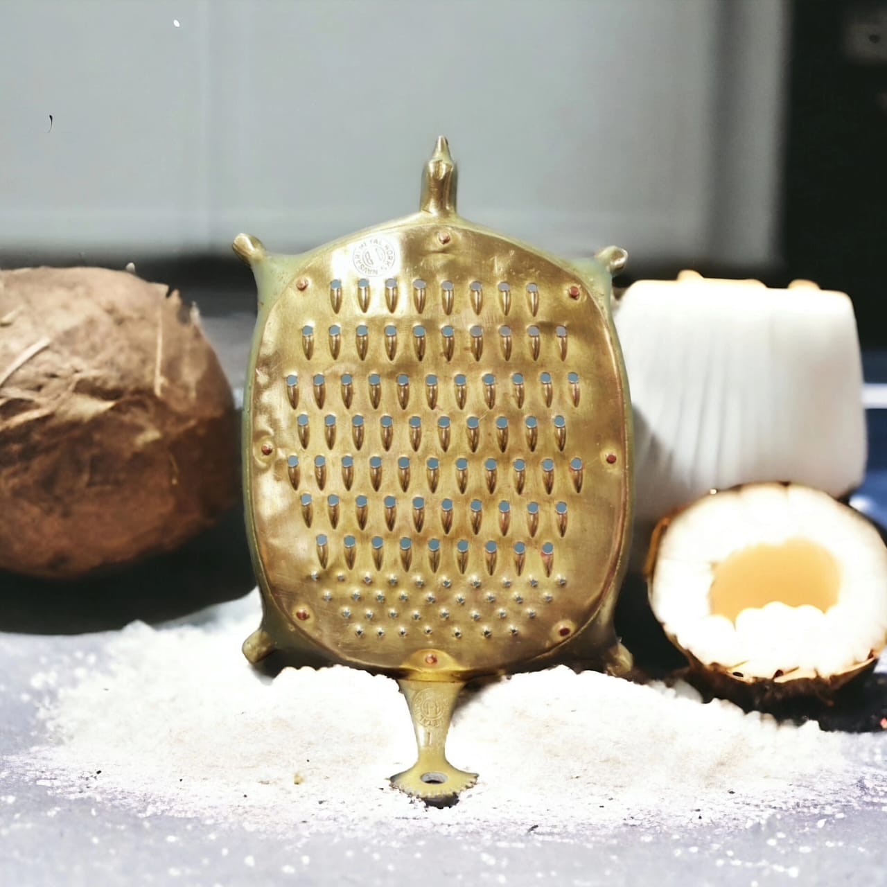 ORIGINAL ANTIQUE: AT/041 - Vintage Brass Tortoise Shaped Grater With Coconut Scraper | KITCHENWARE | UTENSILS | HOME APPLIANCES