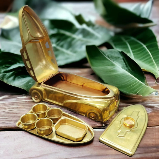 ORIGINAL ANTIQUE: AT/047A - PD007 Vintage Very Rare Exquisite Car Shaped Brass Paan Daan / Betel Nut Box - Full Set | KITCHENWARE | UTENSILS | HOME APPLIANCES