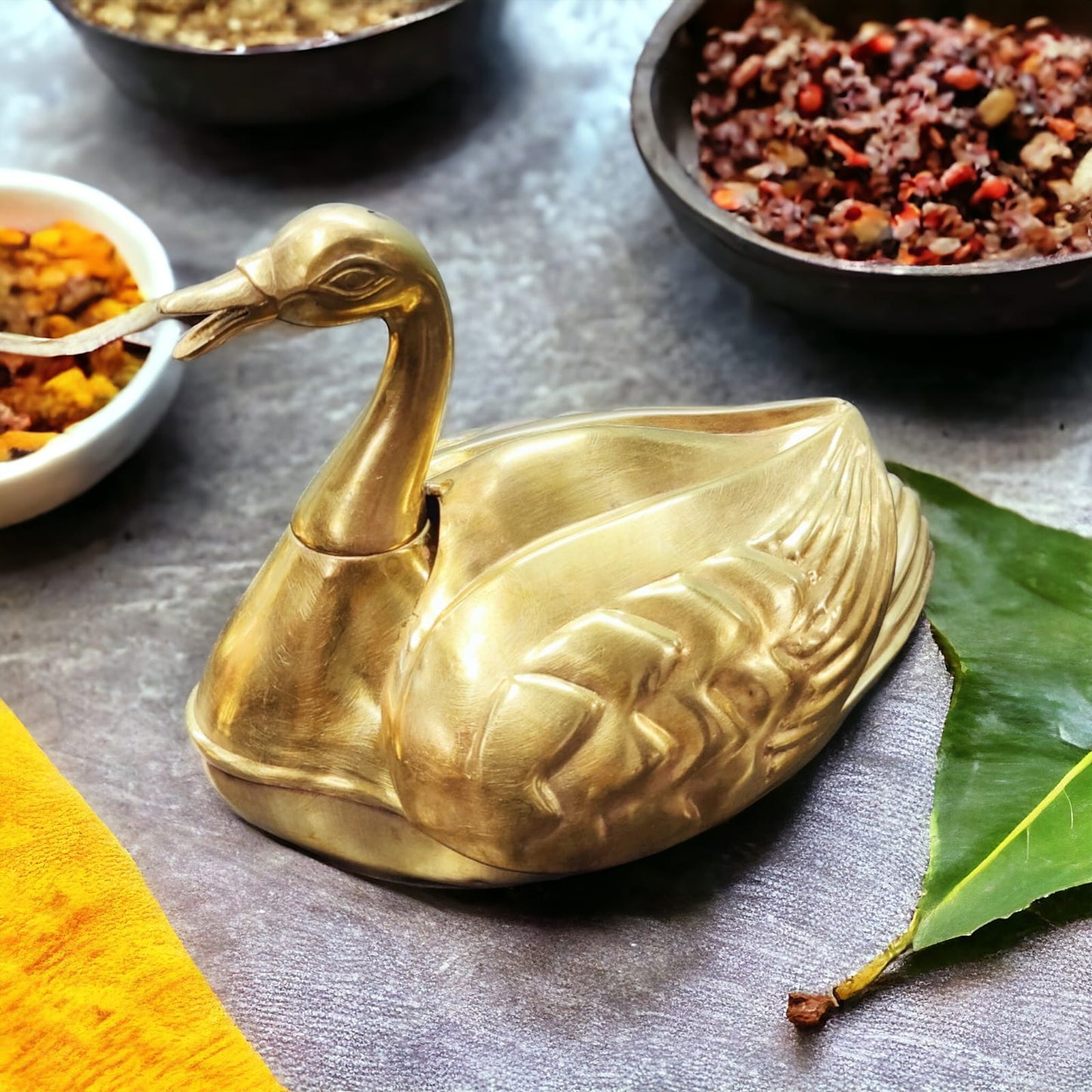 ORIGINAL ANTIQUE: AT/066A - PD006A Vintage Very Rare Exquisite Duck Shaped Brass Paan Daan / Betel Nut Box - Full Set | KITCHENWARE | UTENSILS | HOME APPLIANCES