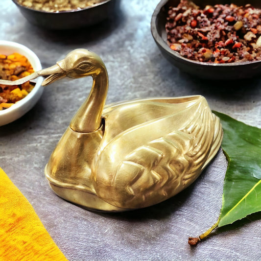 ORIGINAL ANTIQUE: AT/066 - PD006A Vintage Very Rare Exquisite Duck Shaped Brass Paan Daan / Betel Nut Box - Full Set | KITCHENWARE | UTENSILS | HOME APPLIANCES
