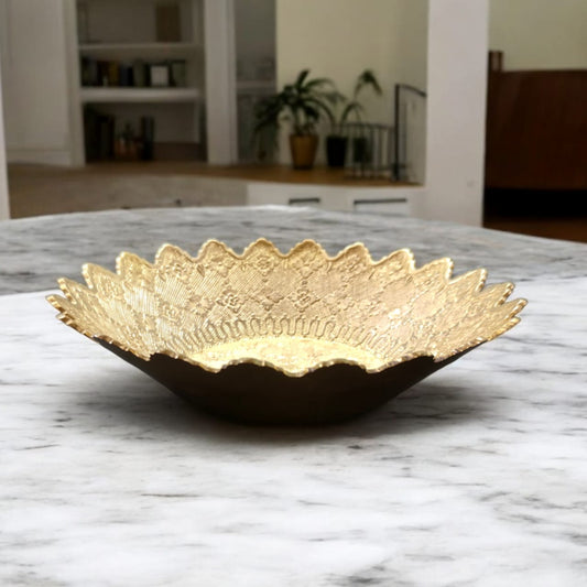 ORIGINAL ANTIQUE: AT/099 - Vintage Rare Very Beautifully Engraved Pure Brass Border Fruit Bowl | KITCHENWARE | UTENSILS | HOME APPLIANCES
