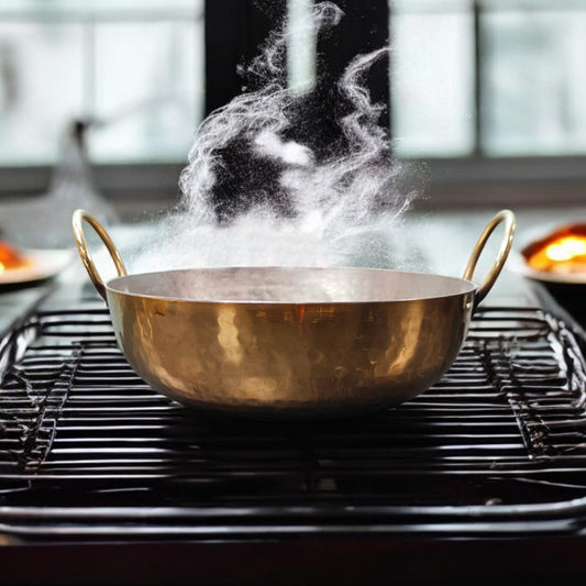 BRAND NEW: NW/027 - Pure Brass Hammered Kadhai / Frying Pan With Handles And Kalai Inside for Cooking Purpose | KITCHENWARE | UTENSILS | HOME APPLIANCES