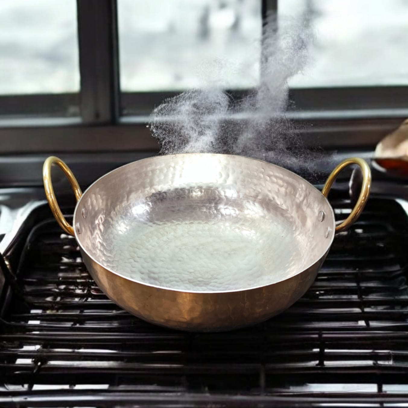 BRAND NEW: NW/027 - Pure Brass Hammered Kadhai / Frying Pan With Handles And Kalai Inside for Cooking Purpose | KITCHENWARE | UTENSILS | HOME APPLIANCES