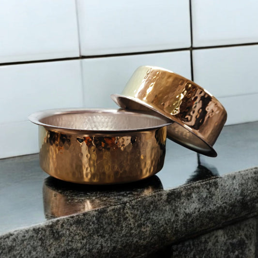 BRAND NEW: NW/053 - Set Of 2 100% Pure Brass Hammered Lagan with Kalai Inside For Cooking Purpose | KITCHENWARE | UTENSILS | HOME APPLIANCES