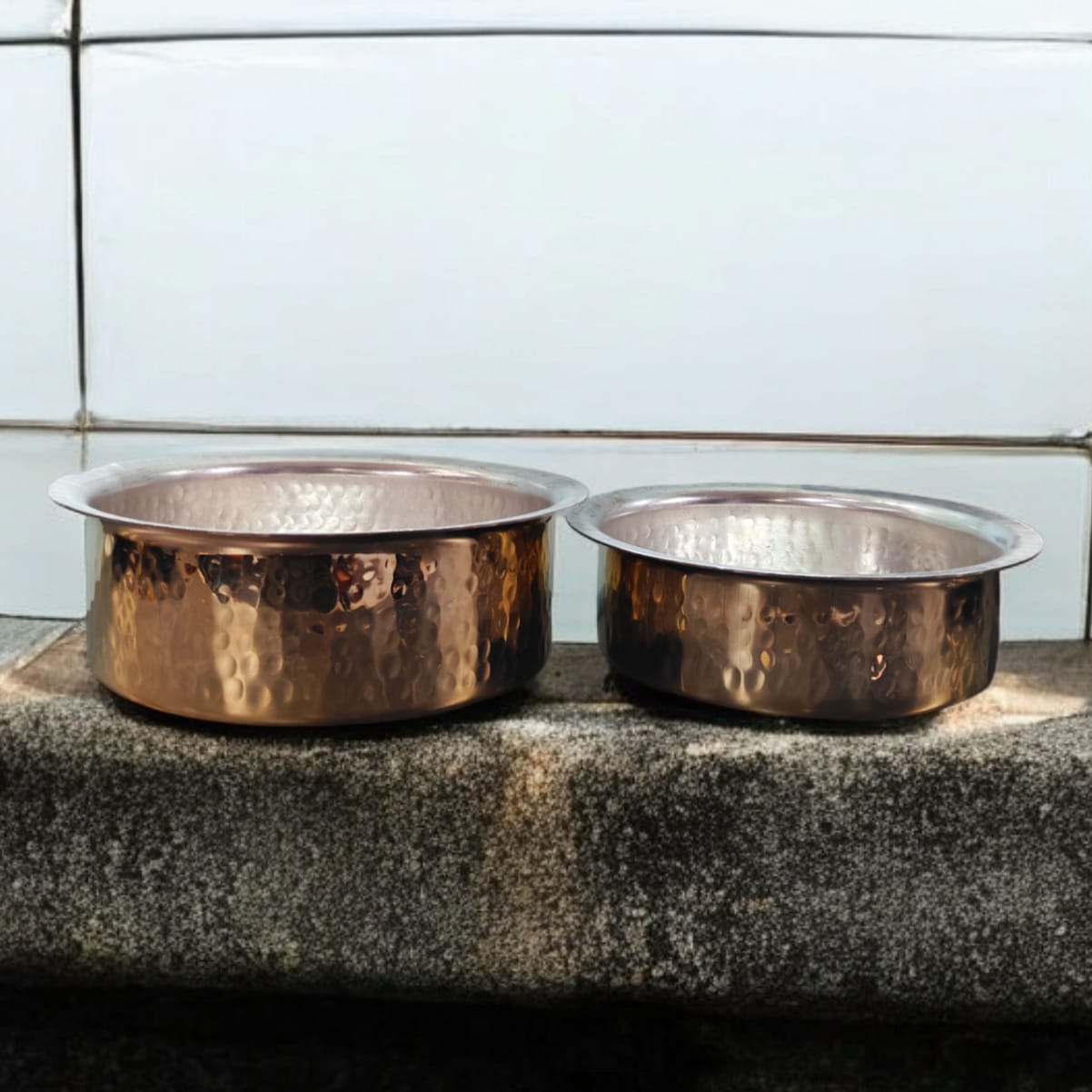 BRAND NEW: NW/053 - Set Of 2 100% Pure Brass Hammered Lagan with Kalai Inside For Cooking Purpose | KITCHENWARE | UTENSILS | HOME APPLIANCES