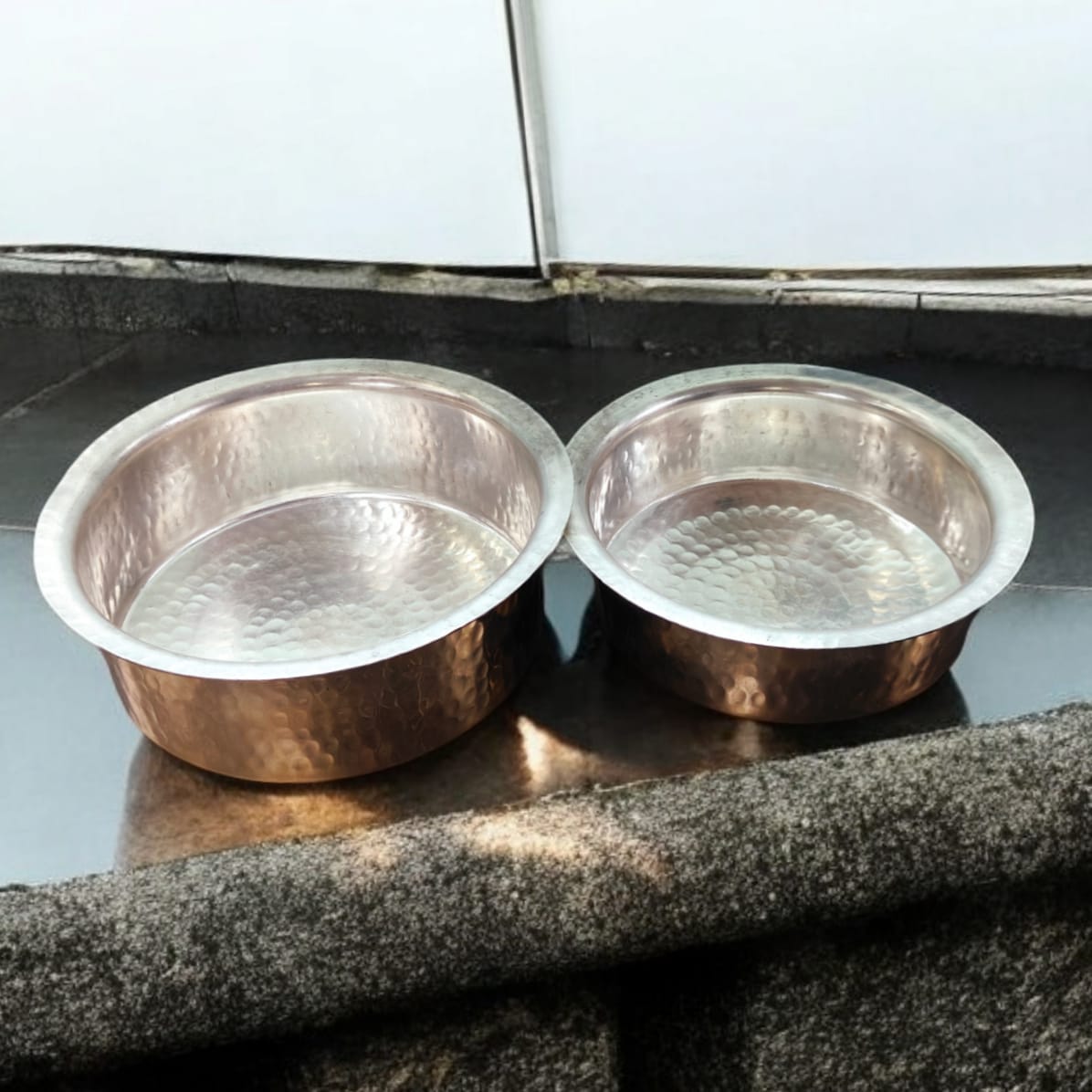BRAND NEW: NW/053 - Set Of 2 100% Pure Brass Hammered Lagan with Kalai Inside For Cooking Purpose | KITCHENWARE | UTENSILS | HOME APPLIANCES