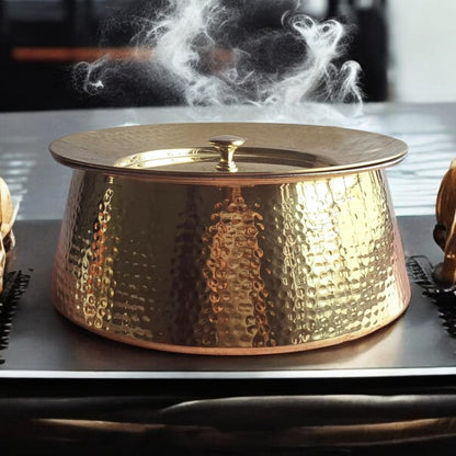 100% Pure Brass Hammered Lagan Handi with Lid & Kalai Inside For Cooking Purpose | NW/013