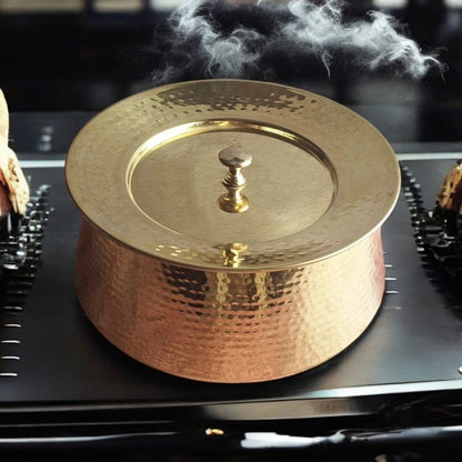 100% Pure Brass Hammered Lagan Handi with Lid & Kalai Inside For Cooking Purpose | NW/013