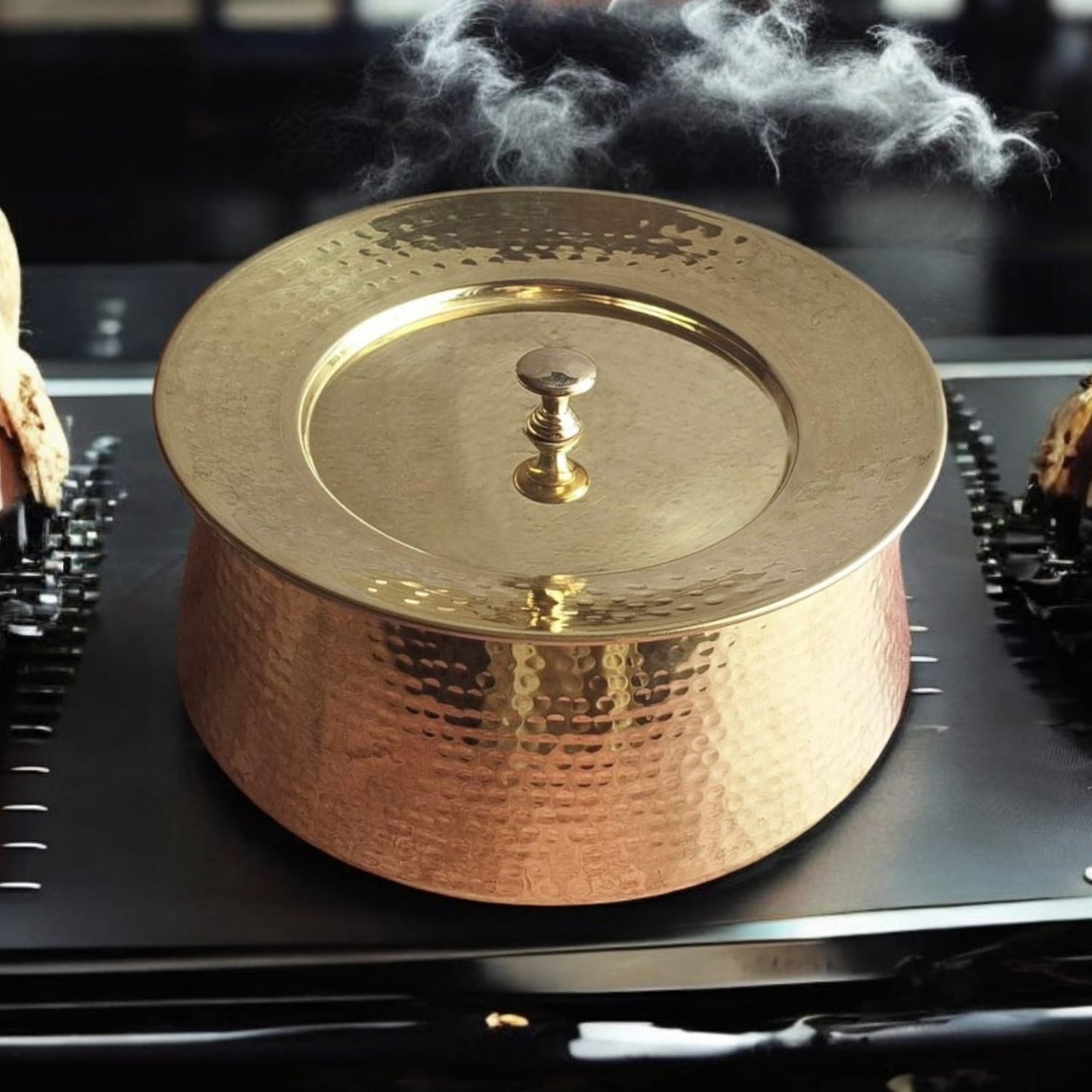 BRAND NEW: NW/061 - 100% Pure Brass Hammered Lagan Handi with Lid & Kalai Inside For Cooking Purpose | KITCHENWARE | UTENSILS | HOME APPLIANCES