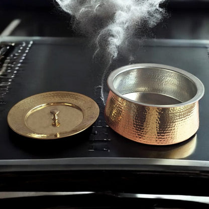 100% Pure Brass Hammered Lagan Handi with Lid & Kalai Inside For Cooking Purpose | NW/013