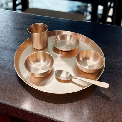 BN/018 | 100% Pure Bronze ( KAANSA ) Vintage Look Dinner Set. Includes: 1 Plate, 3 Bowls, 1 Glass & 1 Spoon