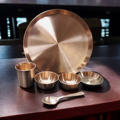 BN/018 | 100% Pure Bronze ( KAANSA ) Vintage Look Dinner Set. Includes: 1 Plate, 3 Bowls, 1 Glass & 1 Spoon