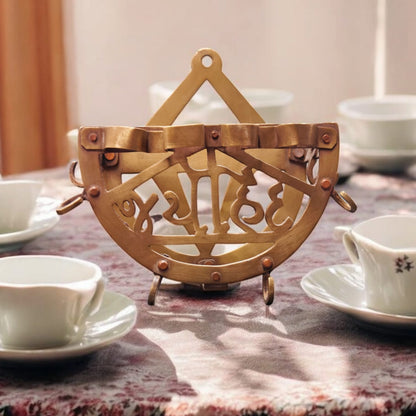 OT/10 - Vintage Brass "JaiHind" Plates & Spoon OR Cup & Saucer Stand | Cutlery Holder | KITCHENWARE | UTENSILS | HOME APPLIANCES