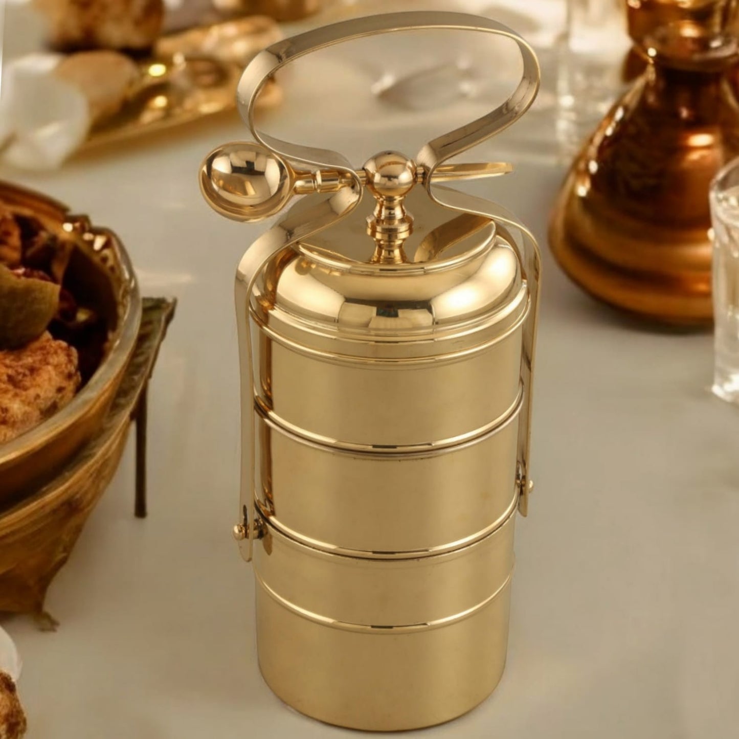BRAND NEW: NW/008 - 100% Pure Brass Style Tiffin | Lunch Box (3 Tier) | KITCHENWARE | UTENSILS | HOME APPLIANCES